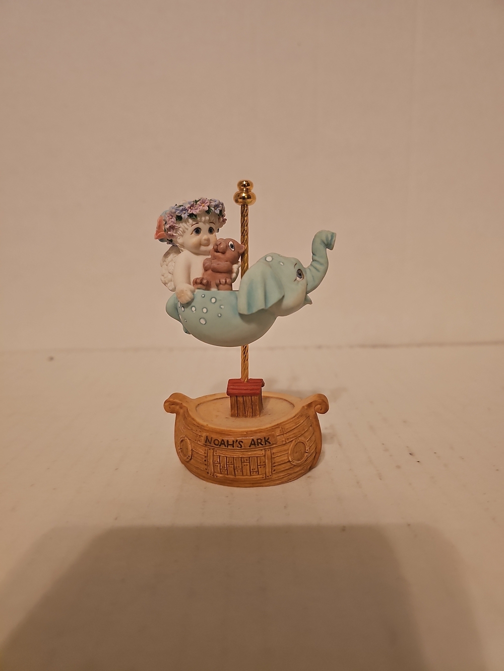 Noah's Ark Baby Angel and Elephant Figurine - Blue 4"